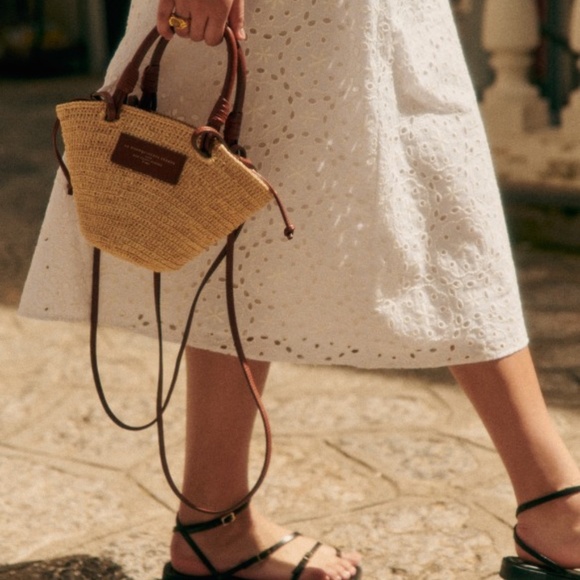 Sezane Justine Mini Basket Bag Natural Raffia - Size TU - Picture 3 of 12